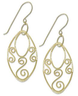 14k Gold Earrings, Filigree Oval Drop Earrings   Earrings   Jewelry & Watches