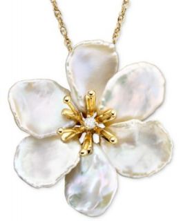 Pearl Jewelry Collection, 14k Gold Cultured Freshwater Keishi Pearl and Diamond Flower Jewelry Ensemble   Jewelry & Watches