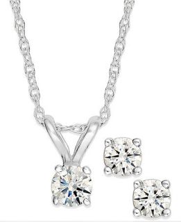 Round Cut Diamond Pendant Necklace and Earrings Set in 10k White Gold (1/6 ct. t.w.)   Jewelry & Watches