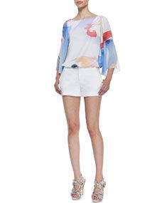 Alice + Olivia Josie Printed Butterfly Sleeve Blouse & Cady Cuffed Shorts