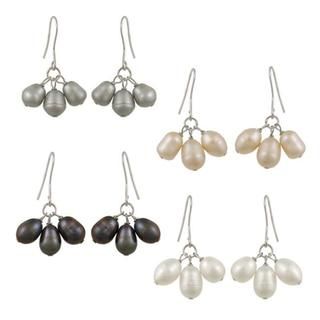 Glitzy Rocks Silver Multi colored Freshwater Pearl Earrings (Set of 4) (8 9 mm) Glitzy Rocks Pearl Earrings