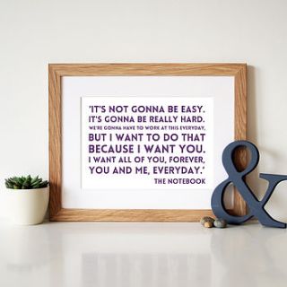 notebook 'because i want you' quote print by hope and love