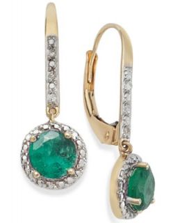 14k Gold Earrings, Emerald (1 1/6 ct. t.w.) and Diamond (1/5 ct. t.w.) Rectangle Drop Earrings   Earrings   Jewelry & Watches