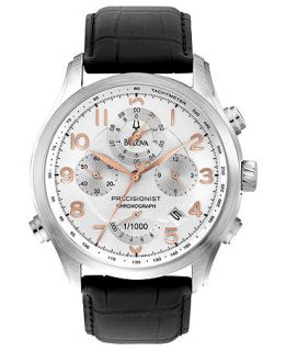 Bulova Mens Chronograph Precisionist Black Leather Strap Watch 39mm 96B182   Watches   Jewelry & Watches