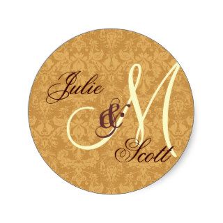 Gold Damask Wedding  Monogram Ver 2 S527 Stickers