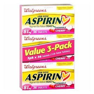  Low Dose Aspirin 81 mg Chewable Tablets 3 Pack, Cherry, 108 ea Health & Personal Care