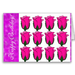 Dozen Pink Roses Happy Birthday Card Cards