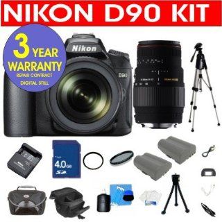 Nikon D90 12.3MP Digital SLR Camera with 18 105mm f/3.5 5.6G ED AF S VR DX Nikkor Zoom Lens + Sigma 70 300MM Macro Zoom Lens + High Capacity Li Ion Battery + 4 GB Memory Card + 50" Titanium Anodized Tripod + 6 Piece Accessory Kit + Deluxe Padded Camer
