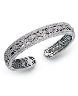 Diamond Bracelet, Sterling Silver Cut Out Diamond Flower Bangle (1/2 ct. t.w.)   Bracelets   Jewelry & Watches
