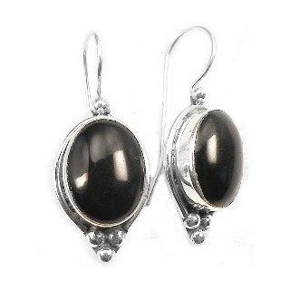 Sterling Silver Large BLACK ONYX Oval Hook Earrings Drop Earrings Jewelry