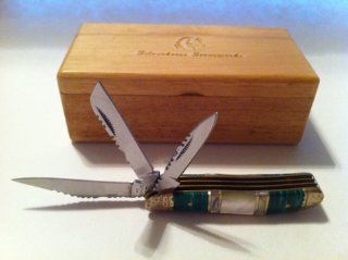 Frost Cutlery & Knives SHS107TUR3 Silver Horse Stoneworks Little Peanut Pocket Knife with Custom Turquoise & Mother of Pearl Handles   Pocketknives  