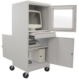 Sandusky Lee Steel Mobile Computer Security Workstation — For CRT Monitor, Light Gray, Model# JG2663-05  Storage Cabinets