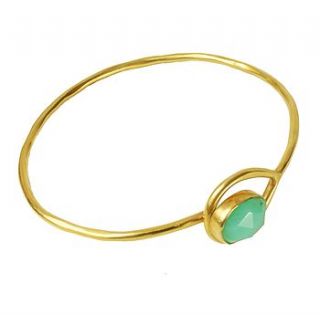gold gem bangle with chrysoprase stone by flora bee