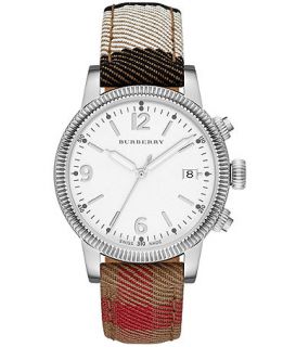 Burberry Watch, Womens Swiss House Check Fabric and Tan Leather Strap 38mm BU7824   Watches   Jewelry & Watches