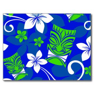 Blue Island Floral Tiki Masks Post Cards