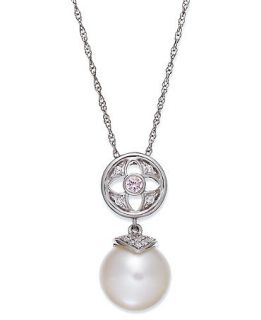 Sterling Silver Necklace, Cultured Freshwater Pearl Pink Sapphire (1/10 ct. t.w.) Pendant   Necklaces   Jewelry & Watches