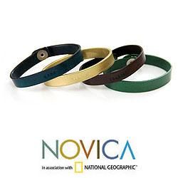 Leather 'Hope Believe Imagine Dream' Set of 4 Bracelets (Indonesia) Novica Bracelets