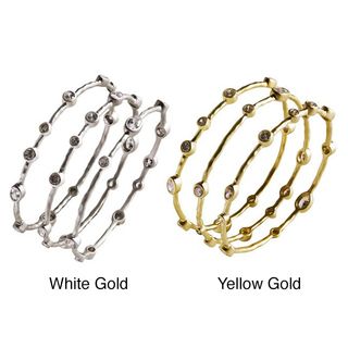 Nexte 14k Gold Overlay CZ Abstract Bangle Bracelets (Set of 3) NEXTE Jewelry Cubic Zirconia Bracelets