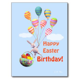Happy Easter Birthday Bunny and Balloons Post Card