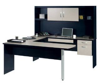 Sand Granite and Charcoal U Shaped Desk with Hutch GCA102   Office Desks