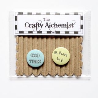 set of two happiness themed pin badges by the crafty alchemist