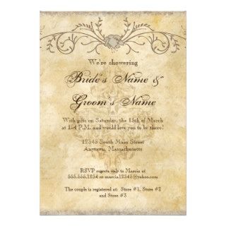 Modern Vintage Peony Floral Swirls Couple Shower Announcements