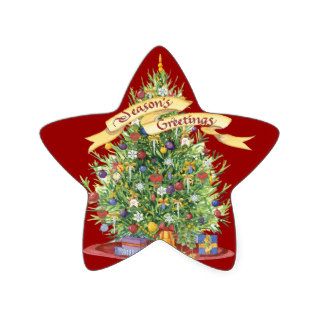 Beautiful Christmas Tree Banner Seasons Greetings Star Sticker