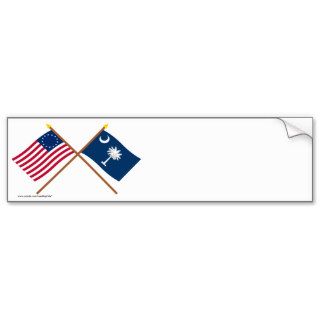 Crossed US 13 star and South Carolina State Flags Bumper Stickers