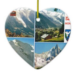 Vintage French Alps, Chamonix Mt Blanc Christmas Tree Ornaments