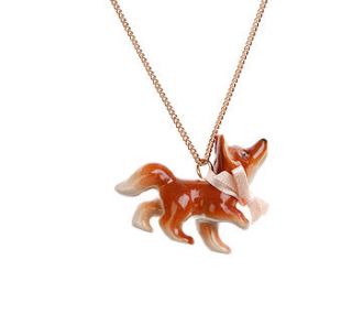 painted porcelain snooty fox cub necklace by bloom boutique