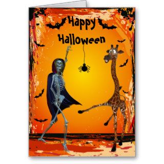 Funny Dancing Giraffe & Skeleton Halloween Card