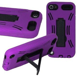 ASleek Purple / Black Hard Soft Silicone Armor Case Cover with Kickstand for Apple iPod Touch 5th Generation + Asleek Microfiber Cloth Cell Phones & Accessories