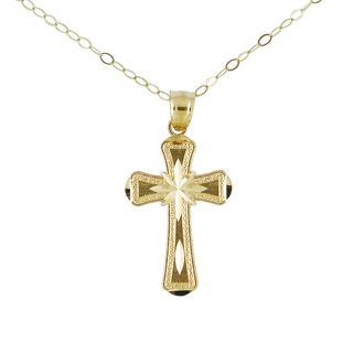 14k Yellow Gold Fashionable Dia Cut Classic Cross Necklace Gold Necklaces