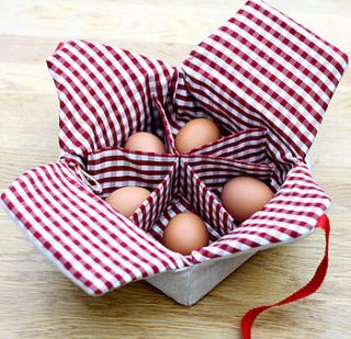 vintage style linen egg basket by polkadots & blooms