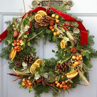 "rustic country" fresh scented christmas wreath by the artisan dried flower company