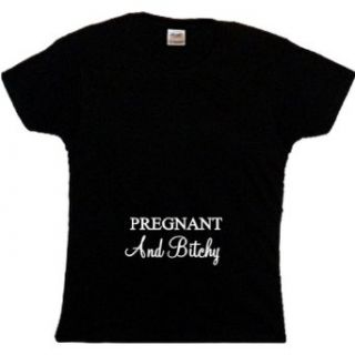 FDT Womens Mom LF T Shirt Pregnant and Bitchy Black Clothing