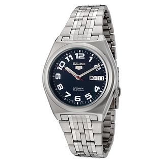 Seiko Men's '5 Automatic SNK655K' Silvertone Stainless Steel Black Dial Automatic Watch Seiko Men's Seiko Watches