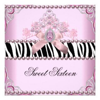 Sweet Sixteen Sweet 16  Zebra Silver Pink White Custom Announcement