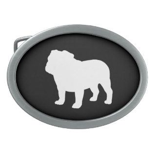 English Bulldog Silhouette on Black (Customizable) Belt Buckles