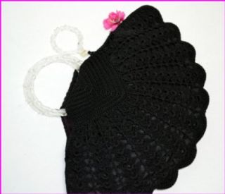 Vintage 1940's Black Crochet Handbag Top Handle Handbags Shoes