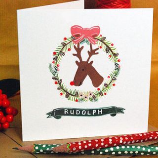 personalised 'rudolph' christmas cards by ten and sixpence