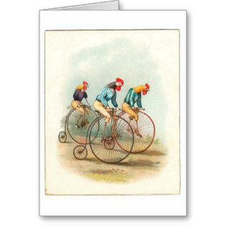 Vintage Bicycle Poster, Pennyfarthing Roosters Greeting Card
