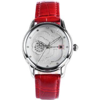Lady Women Silver Case Crystal Rose Pattern Red Leather Awesome Quartz Wrist Watch WK1108 at  Women's Watch store.