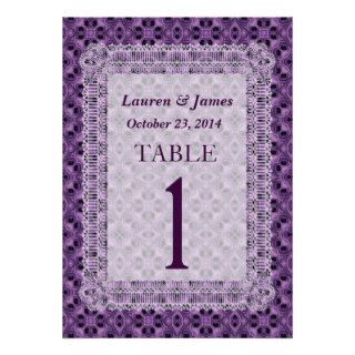 Purple Pattern with Lace Wedding Table Numbers Invite