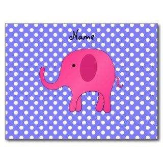 Personalized name pink elephant purple polka dots postcard