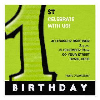 Silly Number 1 green 1st Birthday Invite