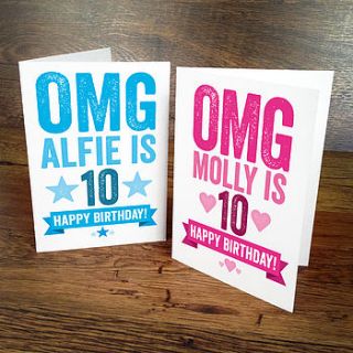 omg personalised 10th birthday card by a is for alphabet