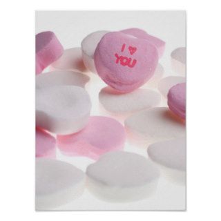 Pink White Candy Hearts I Love You Heart Template Posters