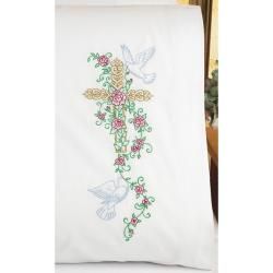 Victorian Cross Pillowcase Pair Stamped Embroidery Janlynn Cross Stitch Kits