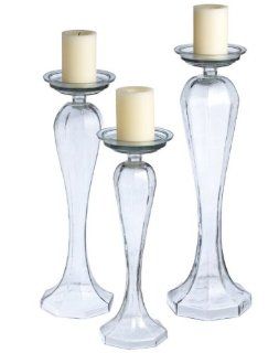 Set of 3 Clear Glass Pillar Candle Holders / Vases  